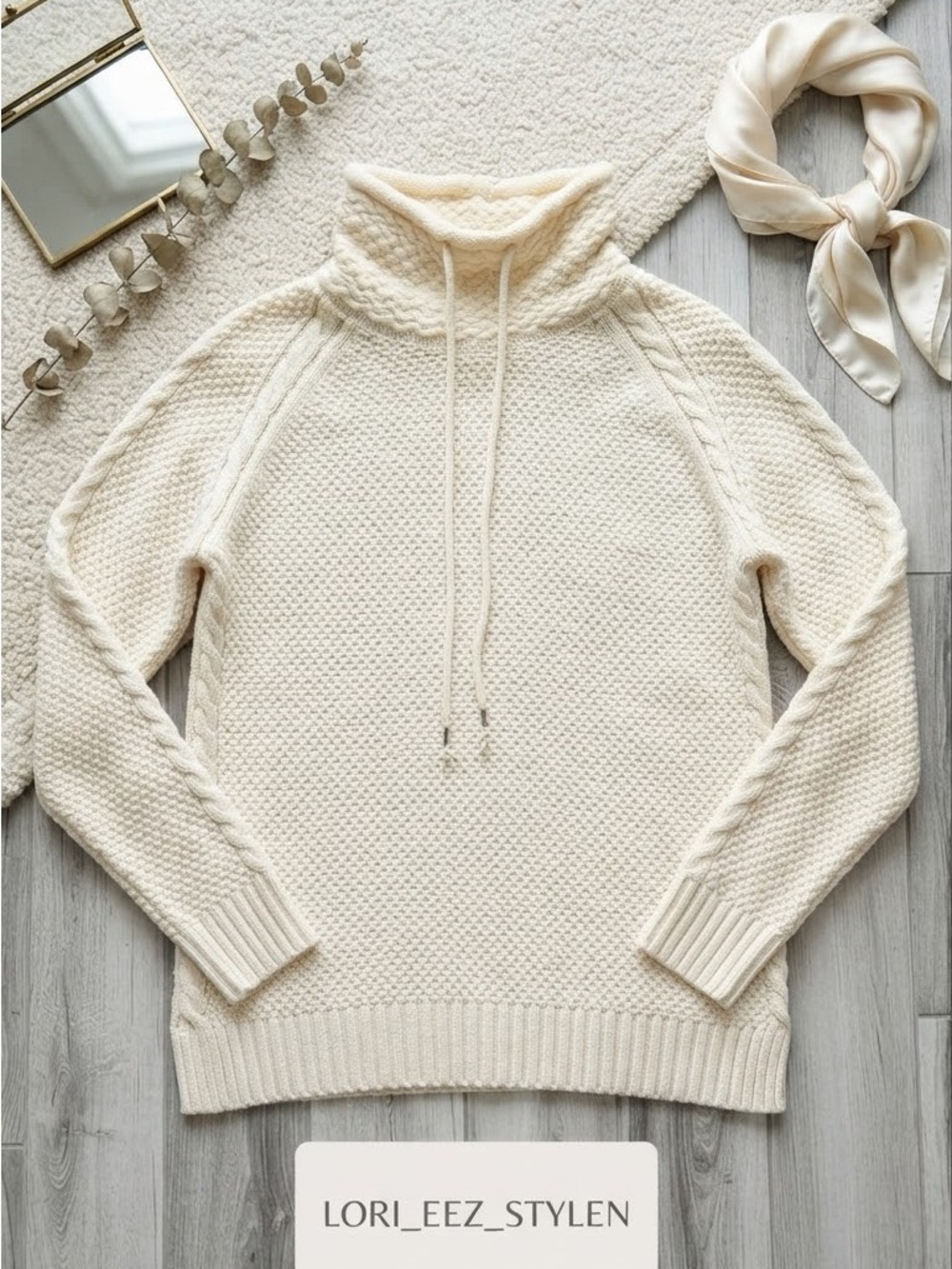 Eco-Friendly Cream 75% Recycled Cotton Cream Cowl Neck Sweater